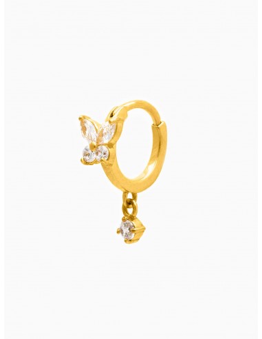 Pendiente piercing dorado con mariposa de circonitas de la marca de joyas AmaloA.