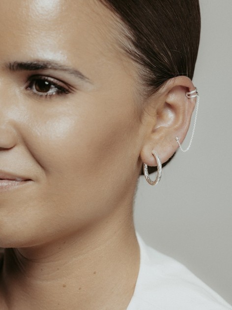 ENGRAVED SILVER HOOP EARRING 2